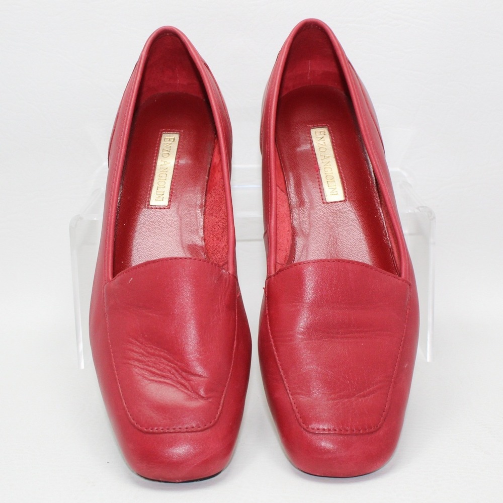 Enzo Angiolini Red Leather Loafers Square Toe Flat Shoes Womens 8.5 M